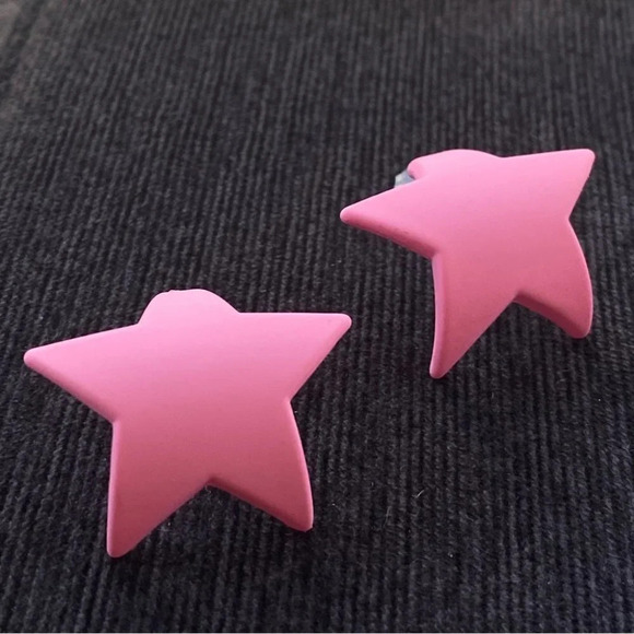 Hot Pink Star Earrings Pierced Matte  Finish - Picture 9 of 10